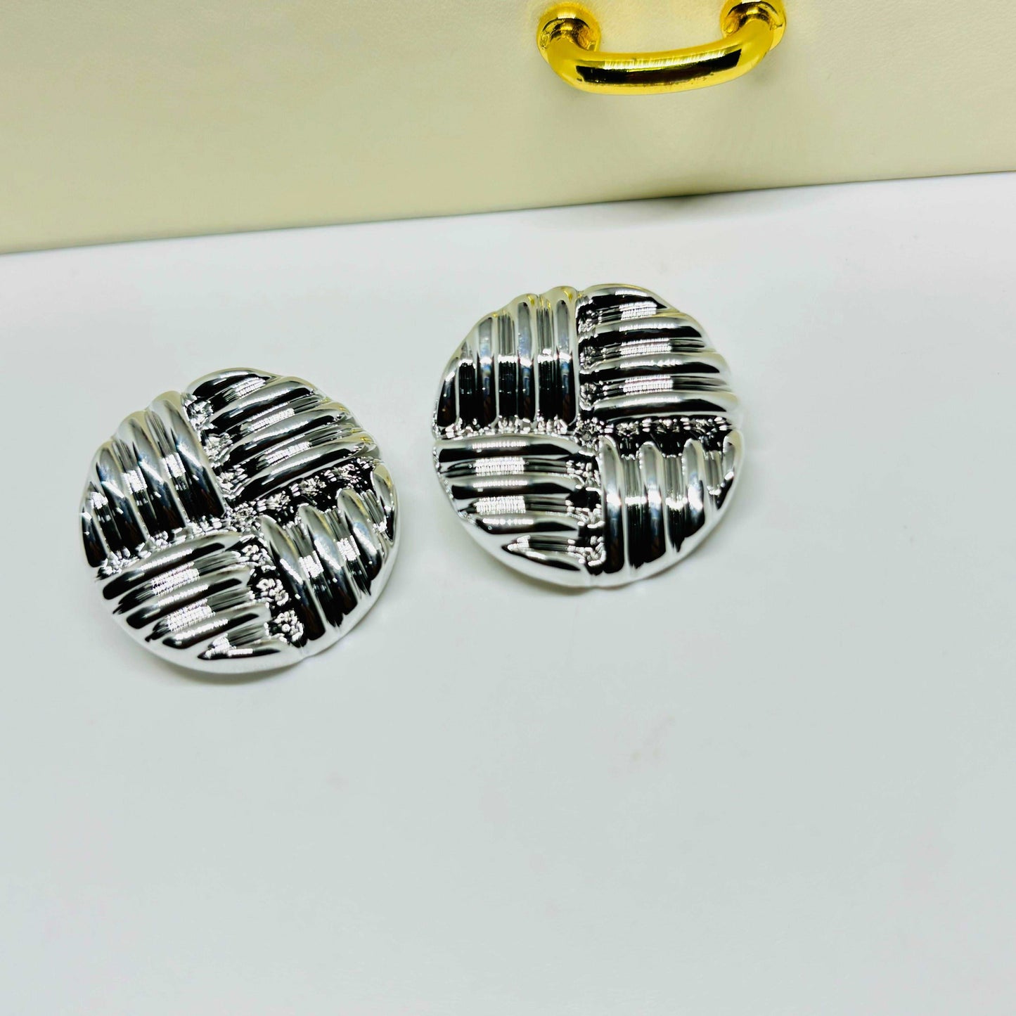 Button Silver Statement Earrings