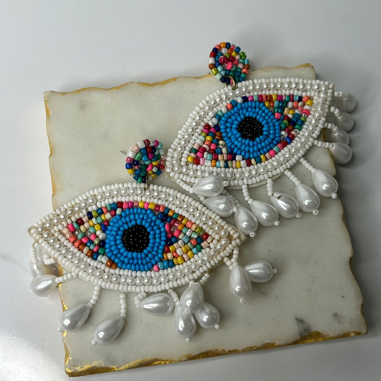 White Evil Eye Earrings