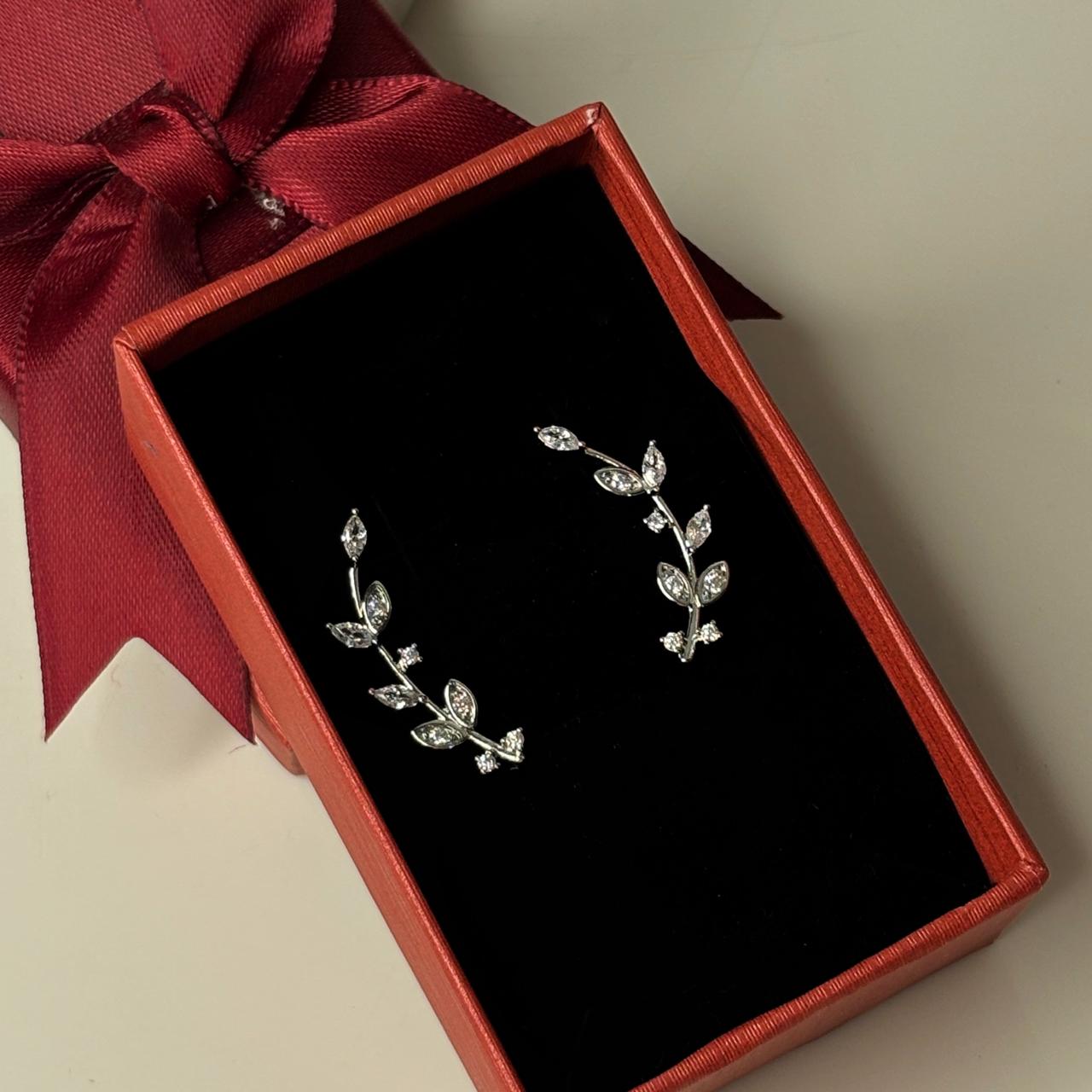 Leaf Climber Silver Earrings