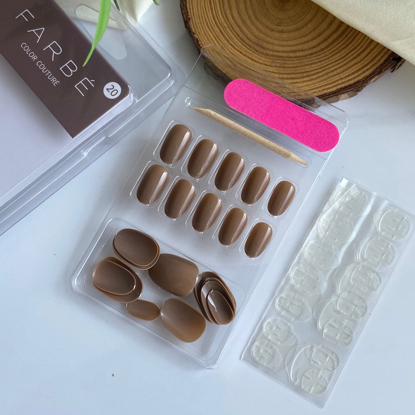 Brown Nude Gel Stick on Nails ( 24 nails)