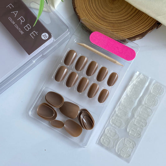 Brown Nude Gel Stick on Nails ( 24 nails)