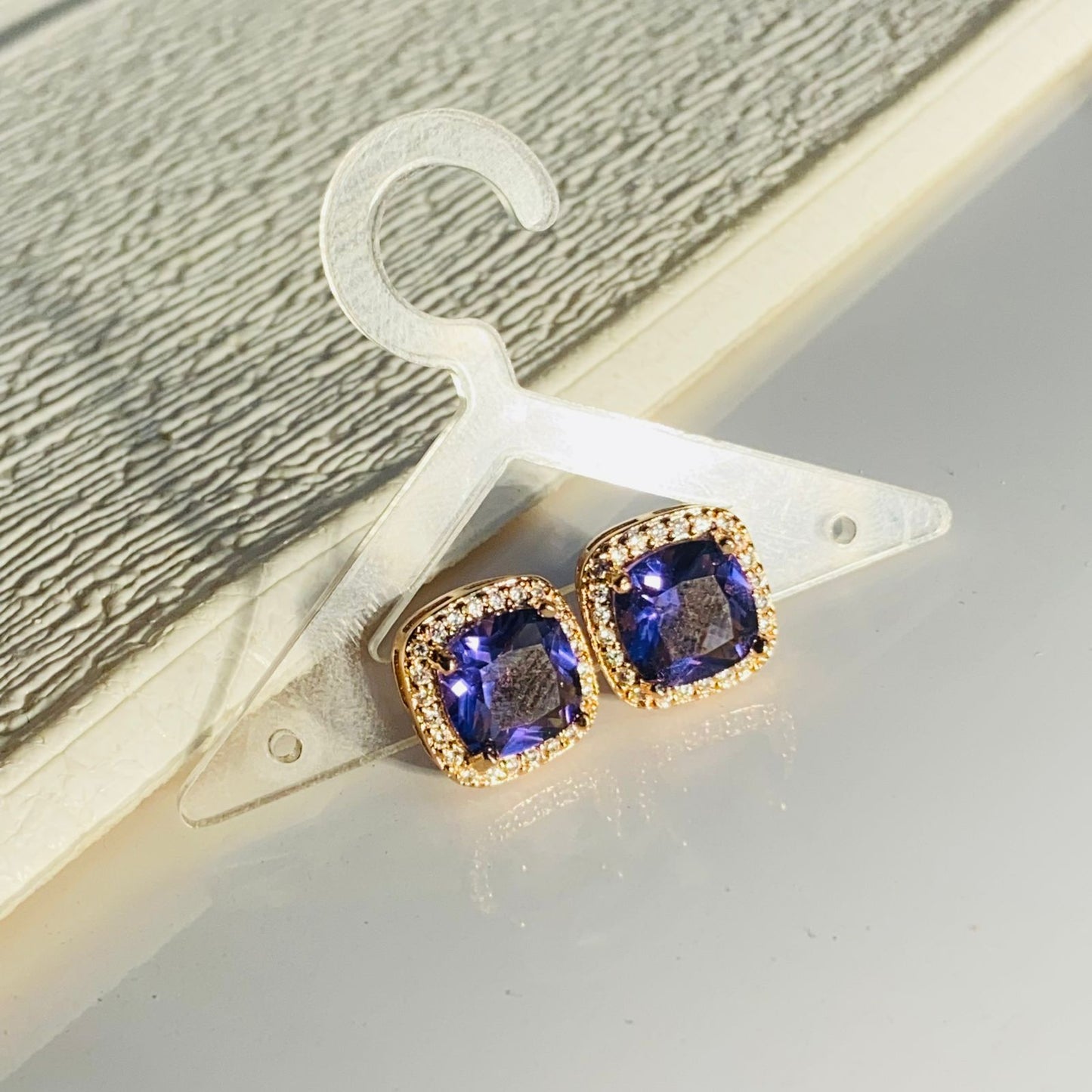 Violet Embelished Solitaire Studs