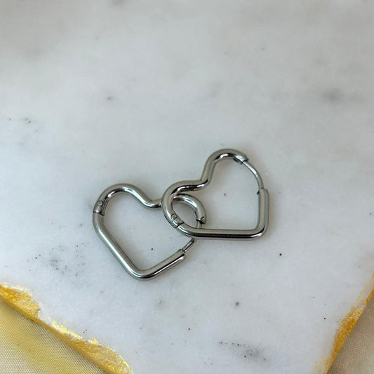 Classic Silver Heart Hoops
