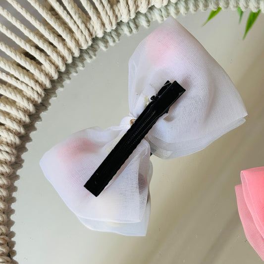 Organza pom-poms Bow Clip