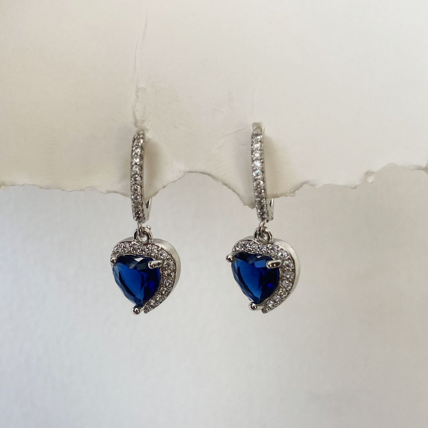 Blue Heart Drop Earrings