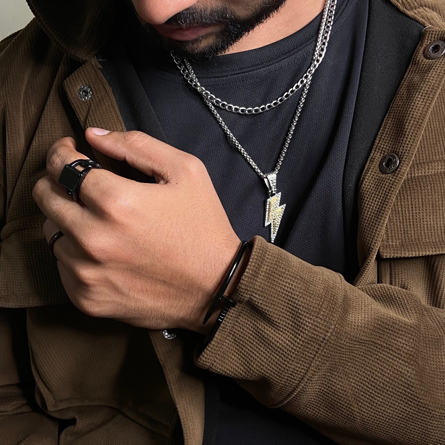 Flash Studded Pendant Men's Chain
