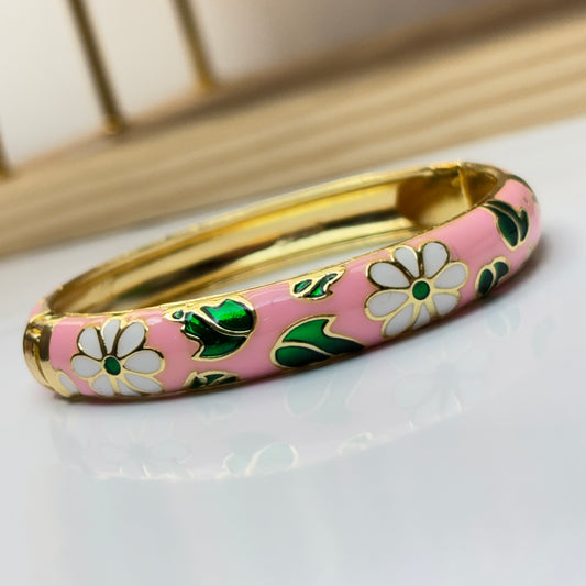 flora Pink Enamel Bangle