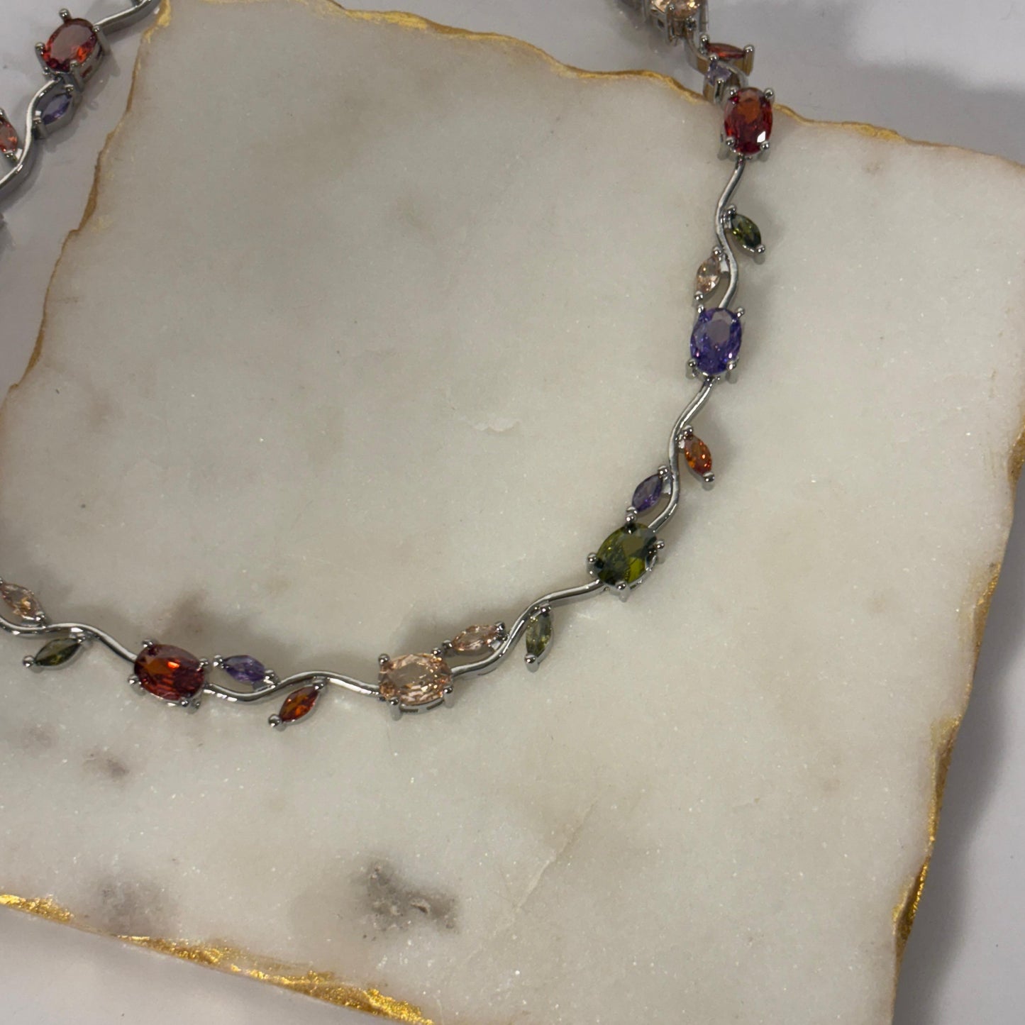 Multi Color Cinderella Necklace (Silver)