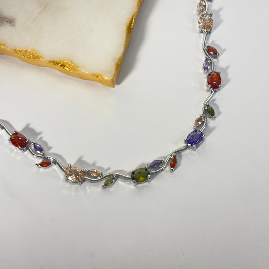 Multi Color Cinderella Necklace (Silver)