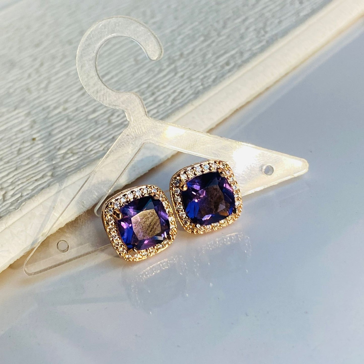 Violet Embelished Solitaire Studs