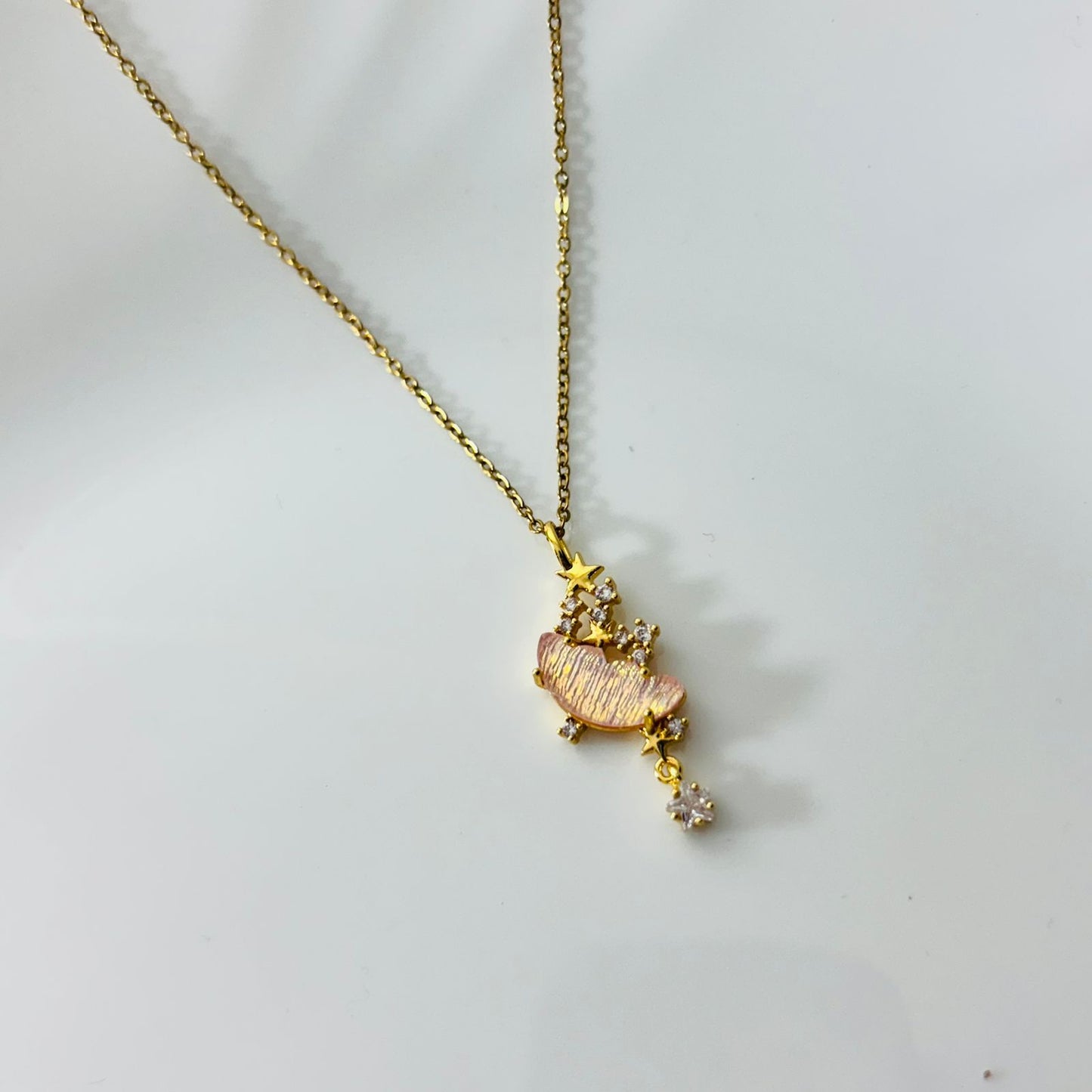 Pink Resin Moon 18K Necklace