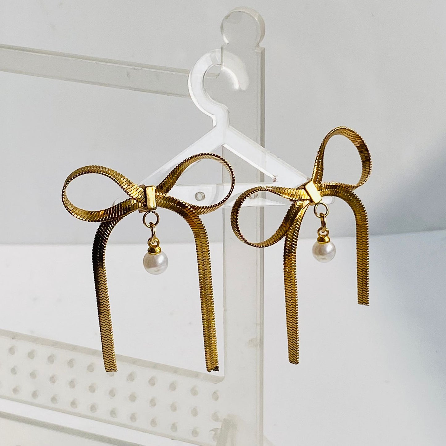 Pearl Drop Bow Earrings