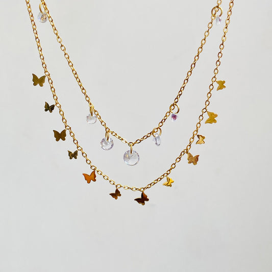 Butterfly Stone Layered Charm Necklace