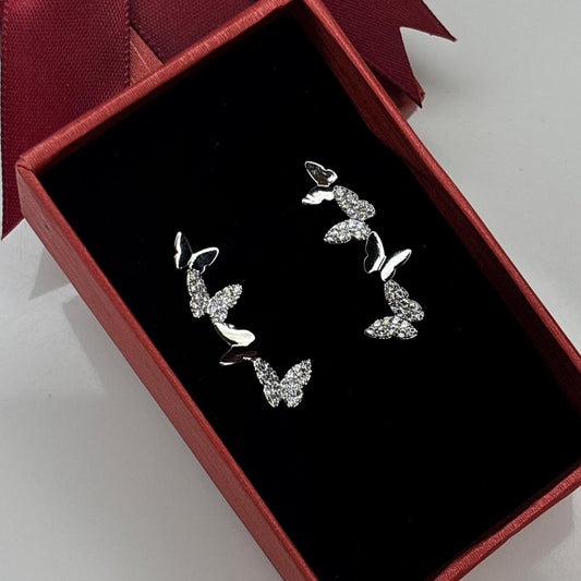 Butterfly Climber Silver Earrings