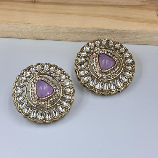 Khushi Kundan Stud Earrings (Lavender )