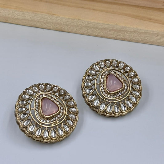 Khushi Kundan Stud Earrings (Light Pink )