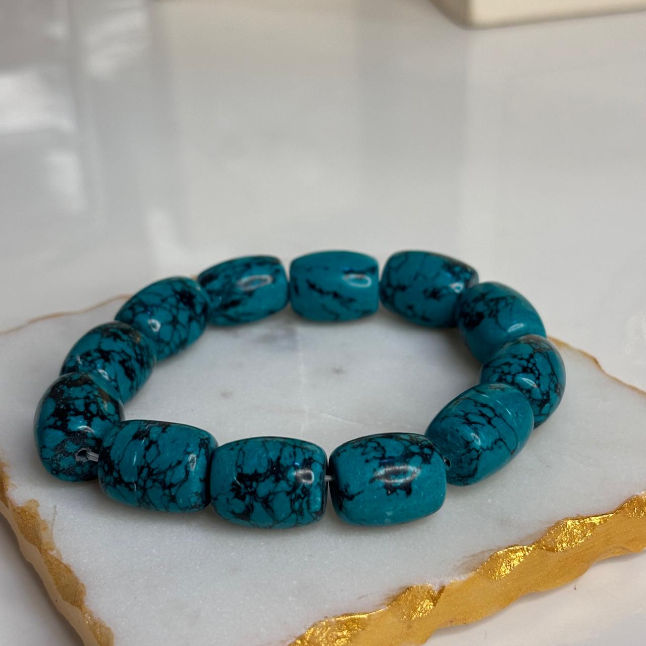 Natural Beads Stretchable Turquoise Bracelet