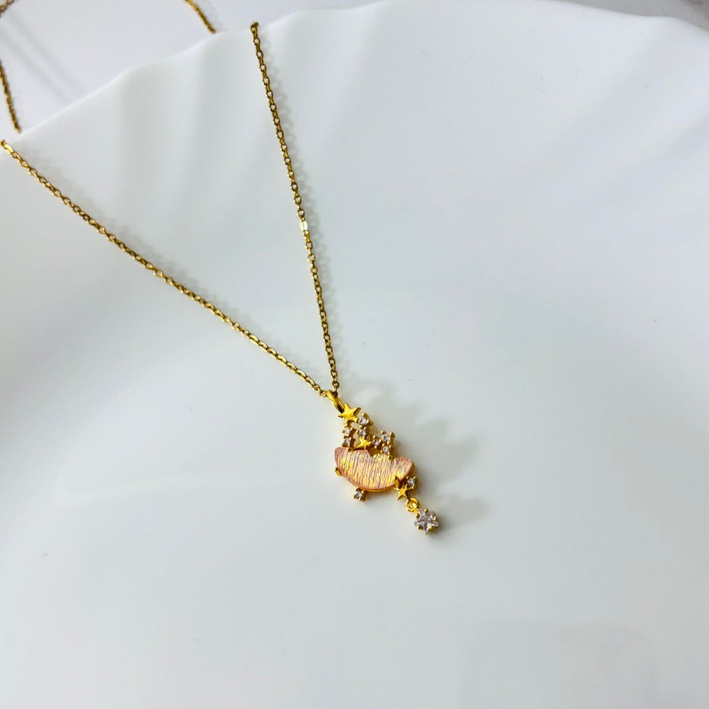 Pink Resin Moon 18K Necklace