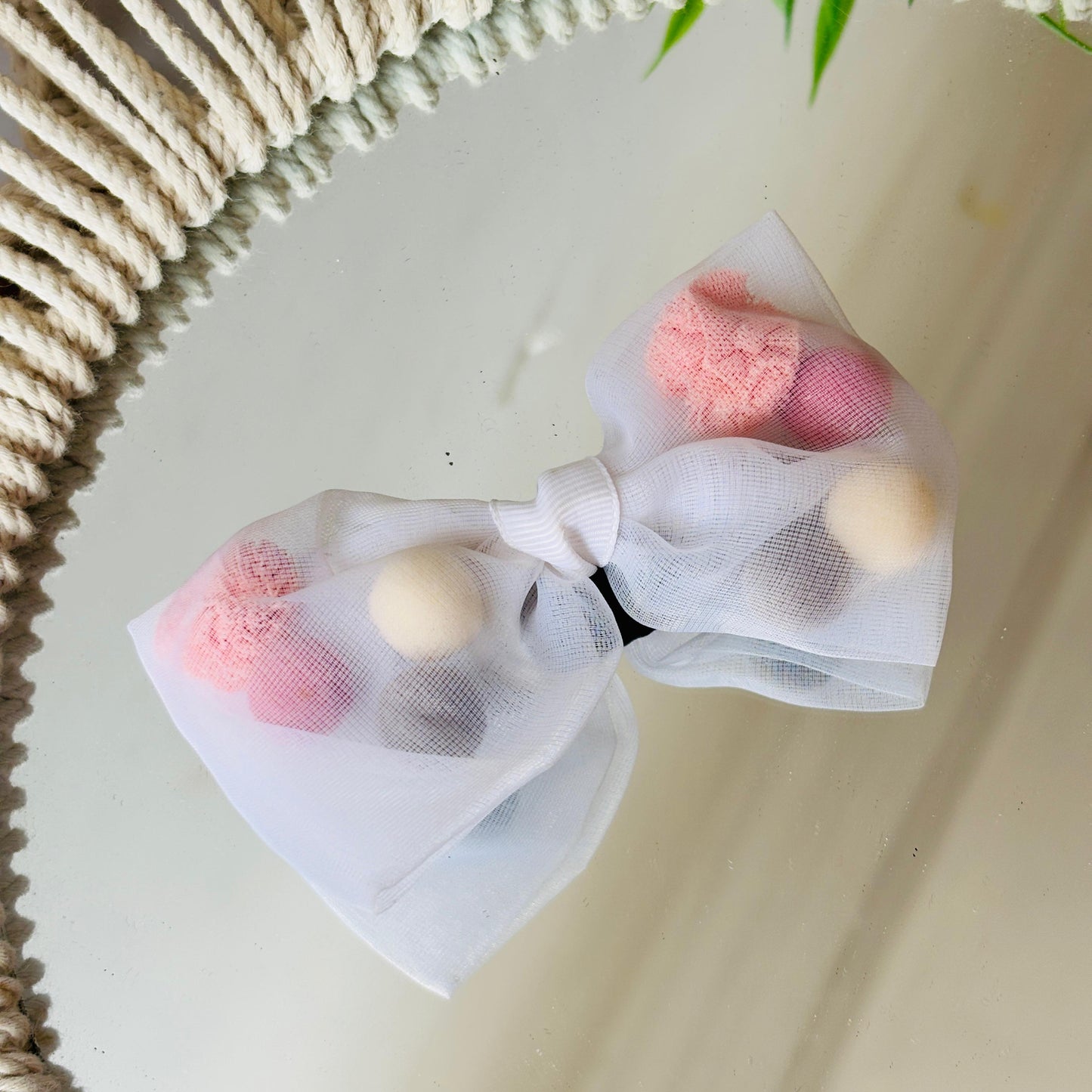 Organza pom-poms Bow Clip