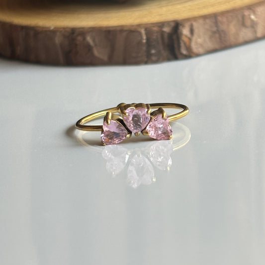 Tri Pink Heart Ring •