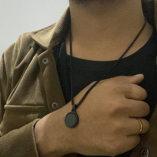 Caliber Round Black Pendant Men's Chain