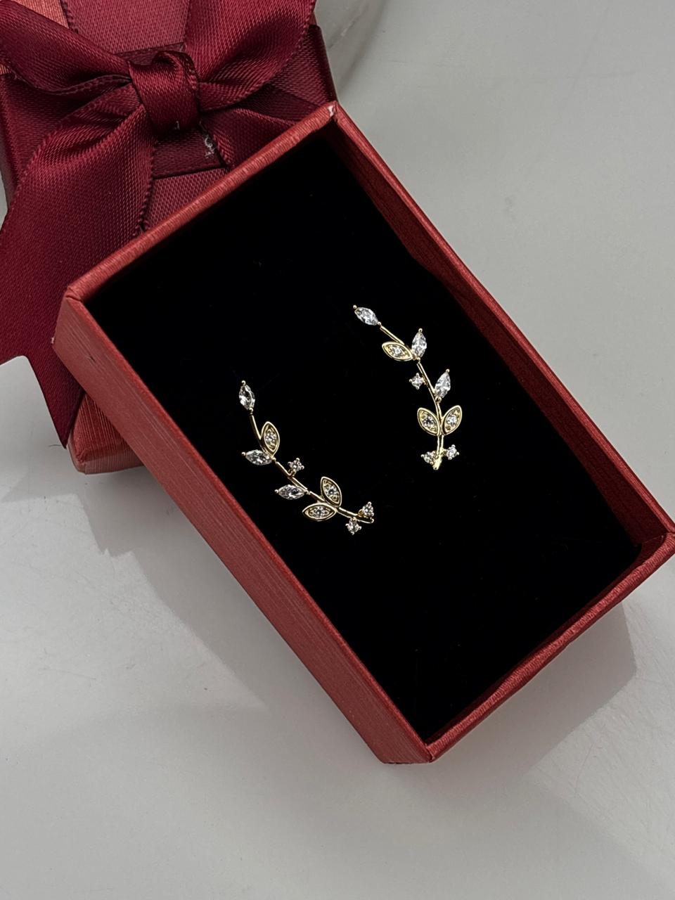 Leaf Climber Gold Earrings
