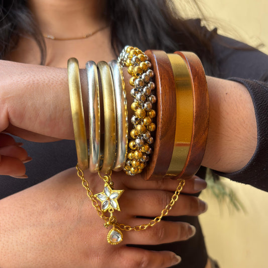 Kangana Stack of Wooden / Brass Bangles (2.4-2.8)