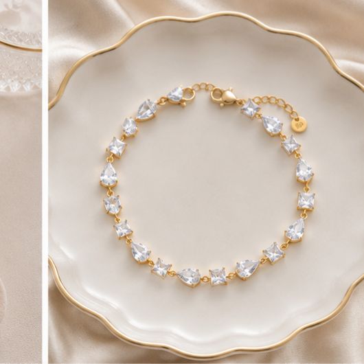 Crystal Bejewelled Chain Bracelet (White)