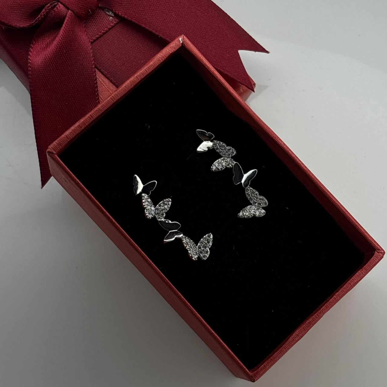 Butterfly Climber Silver Earrings