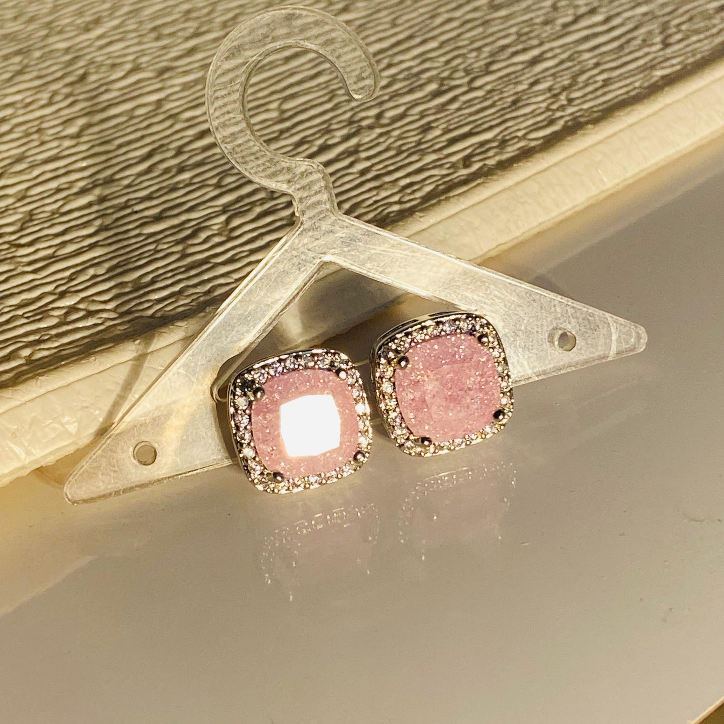 Pink Embelished Solitaire Studs