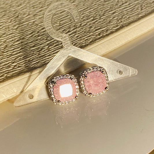 Pink Embelished Solitaire Studs
