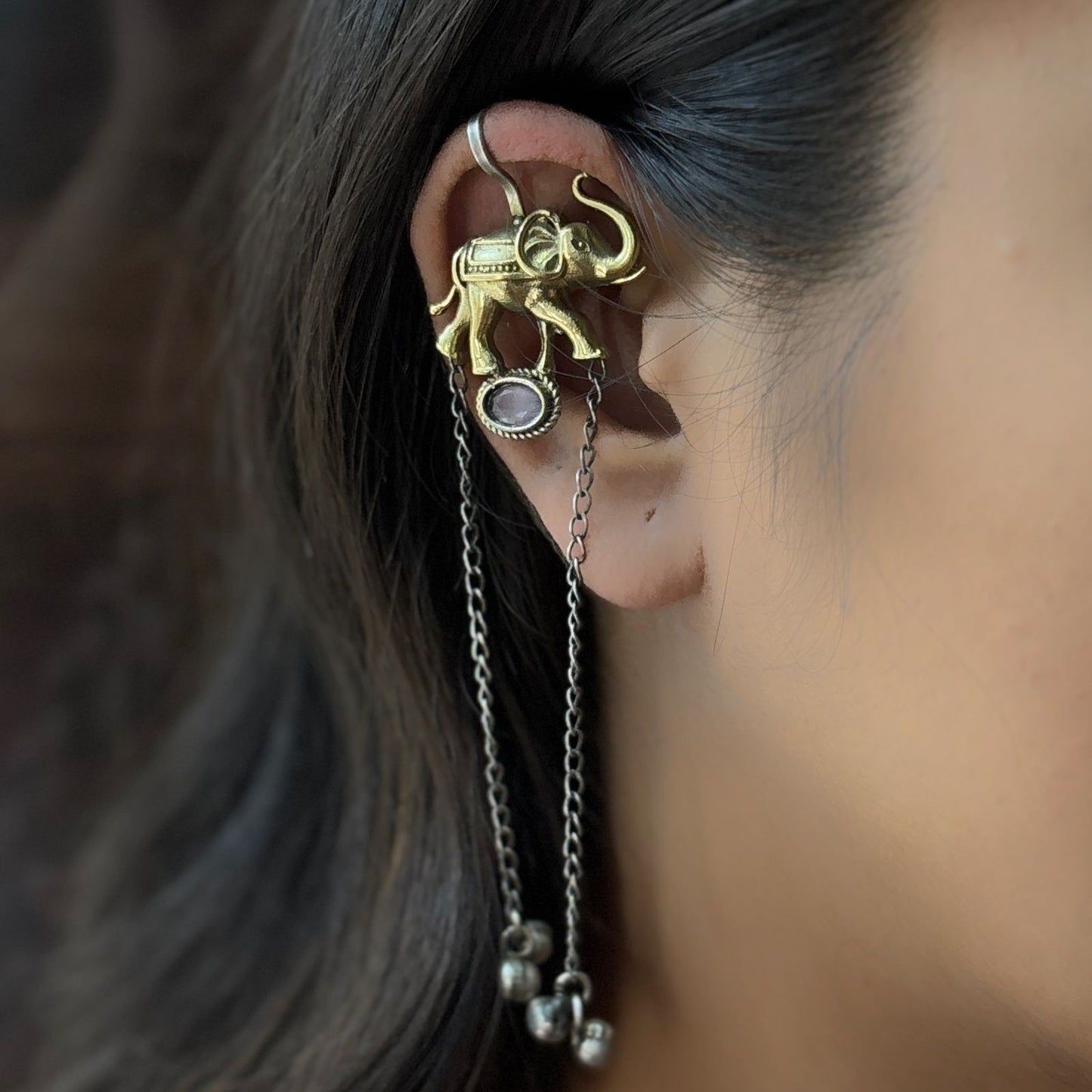 Gajraj No Piercing Vintage Ear Chains (Pink)