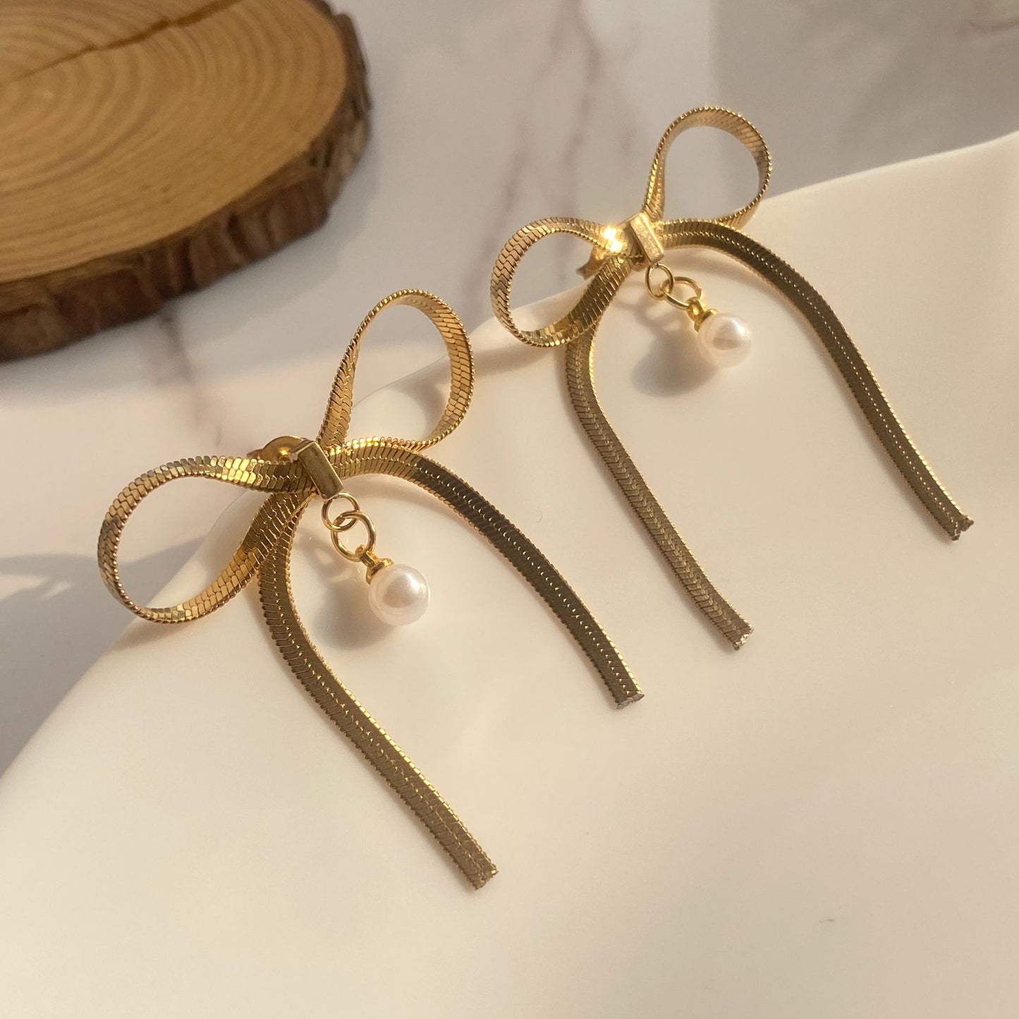 Pearl Drop Bow Earrings