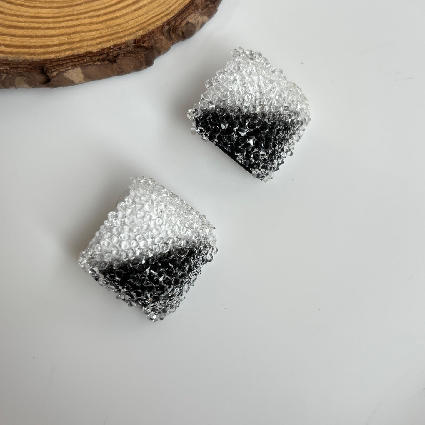 Sugar Candy White N Black Square Studs