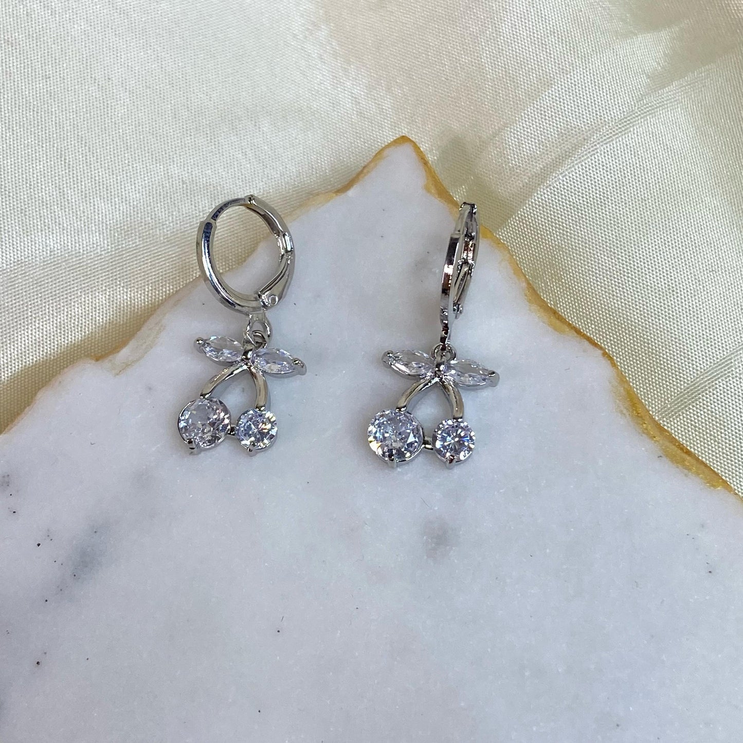 Studded Cherry Silver Huggies