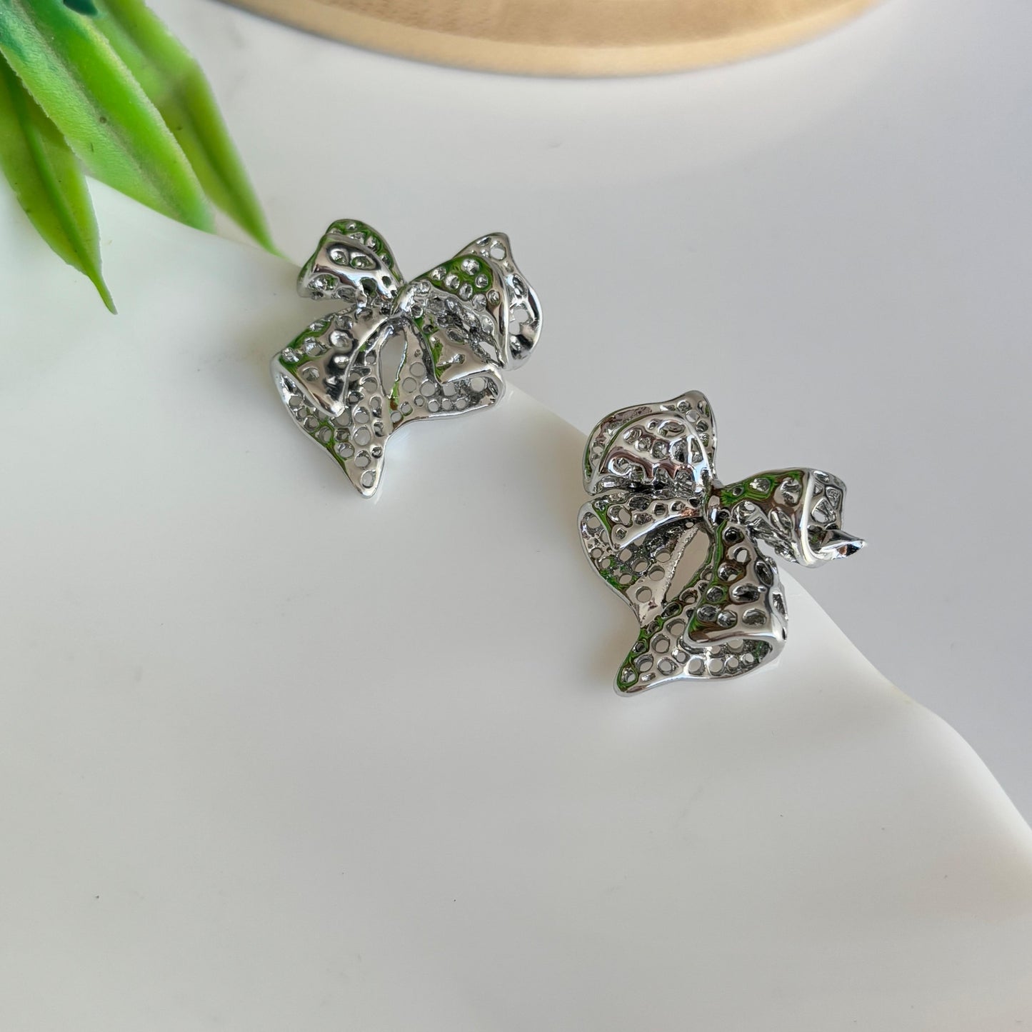 Bow Net Silver Earrings