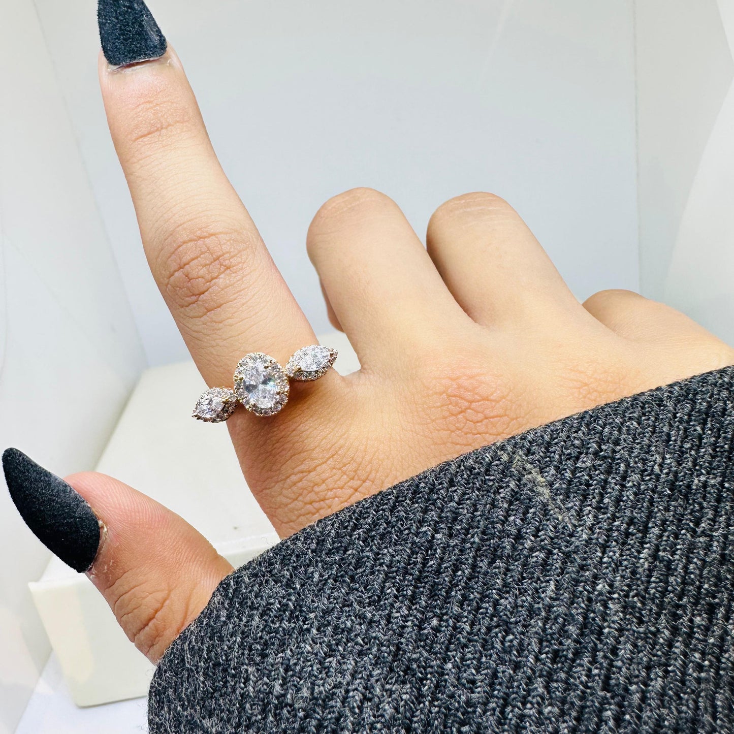 Solitaire Wings Ring( Rhodium Plated)