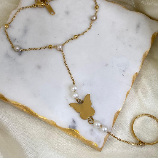 Pearl Butterfly Hand Chain