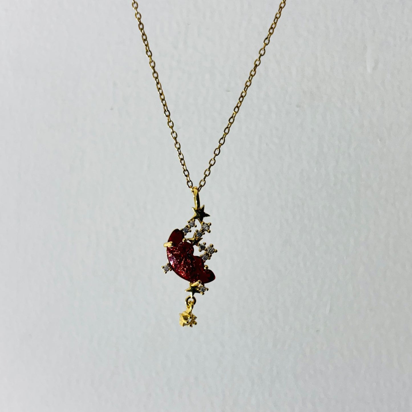 Red Resin Moon 18K Necklace