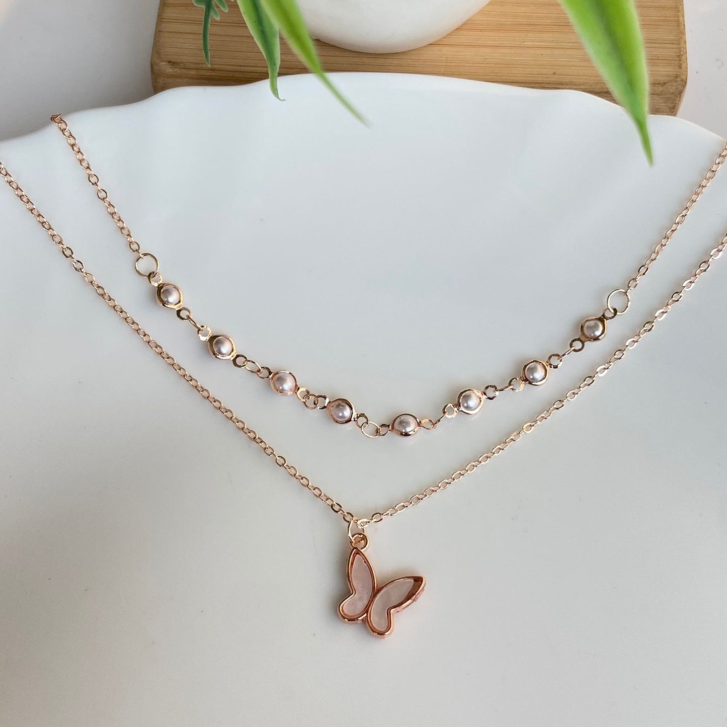 Pearl Butterfly Layered Necklace