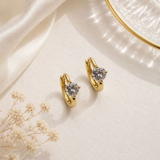Aster Mini Solitaire Hoop Earrings