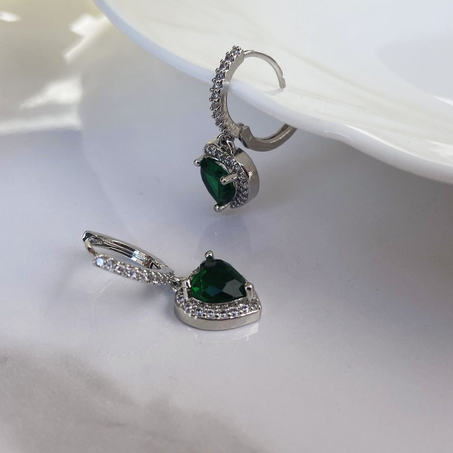 Emerald Heart Drop Earrings