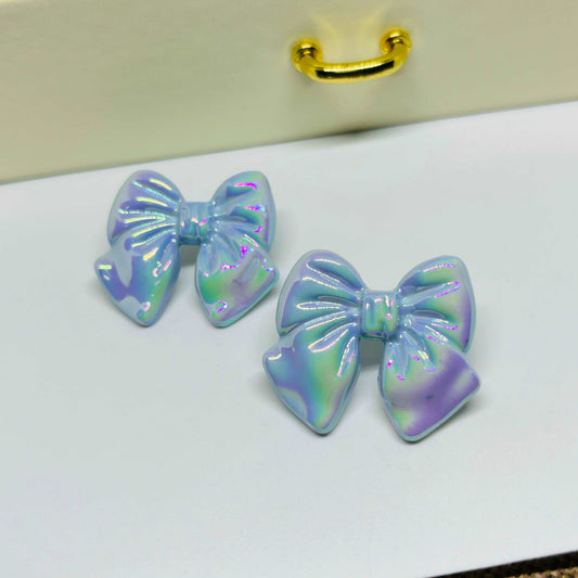 Holographic Blue Bow Earrings