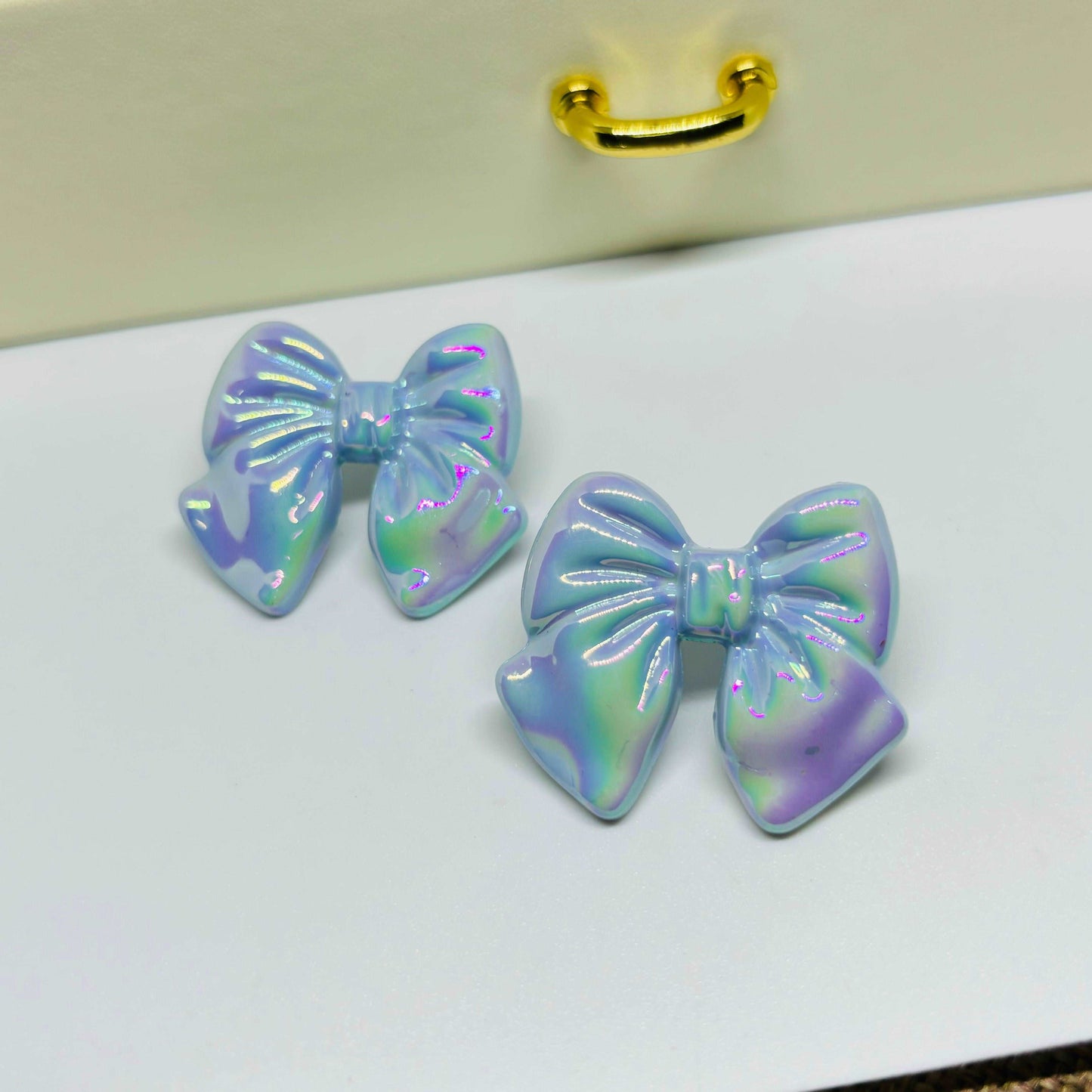 Holographic Blue Bow Earrings