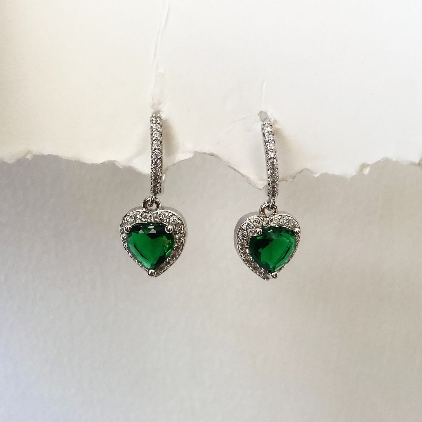 Emerald Heart Drop Earrings
