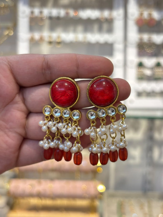 Ira Pearl Earrings ( Red )