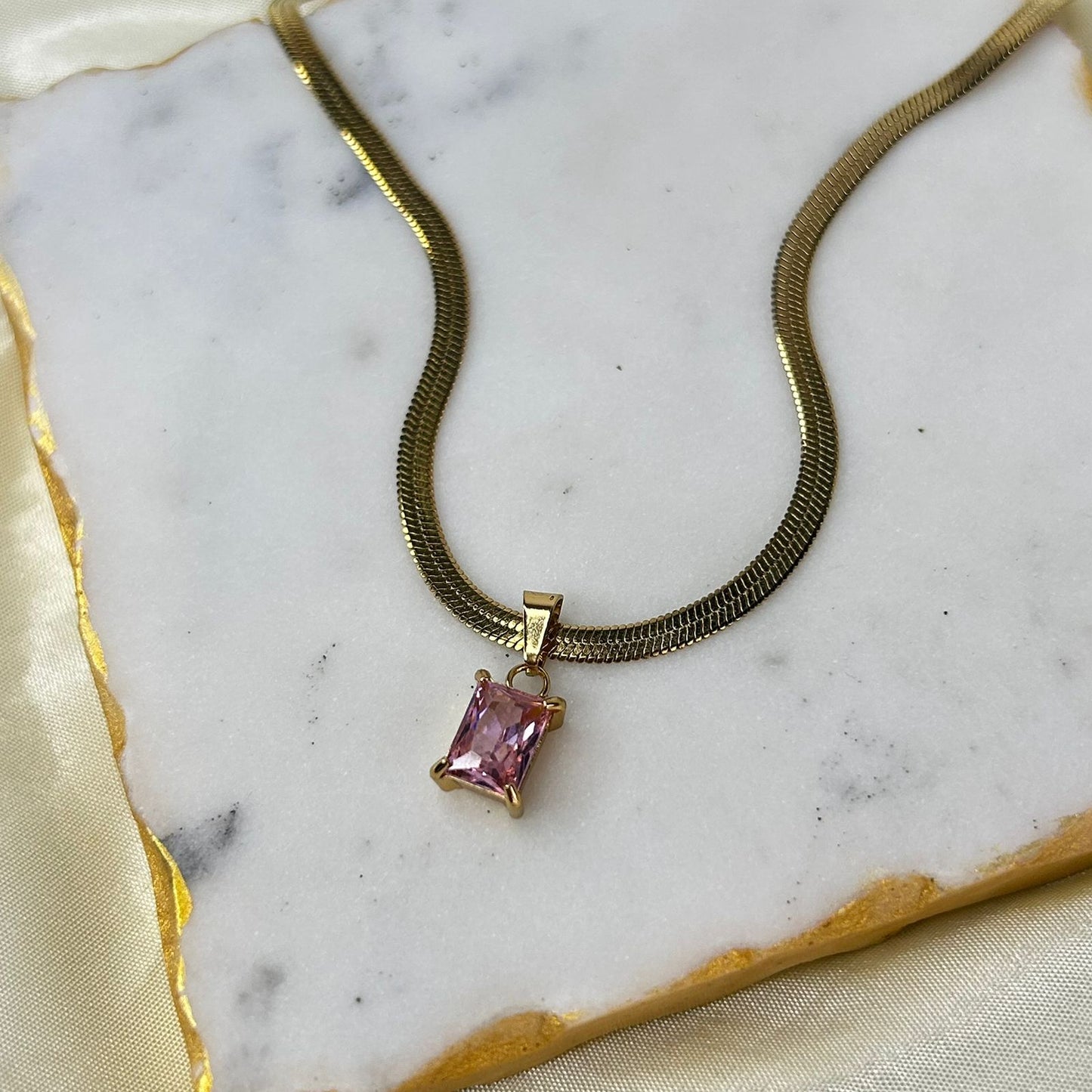 Pink Solitaire Necklace