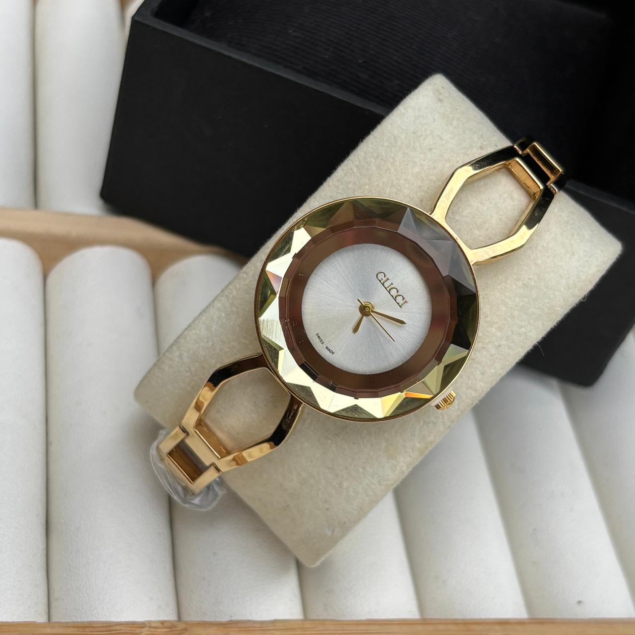Gucci Crystal Gold White Watch