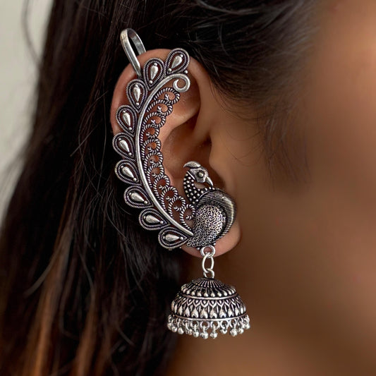 Peacock Jhumki Cuff Earrings