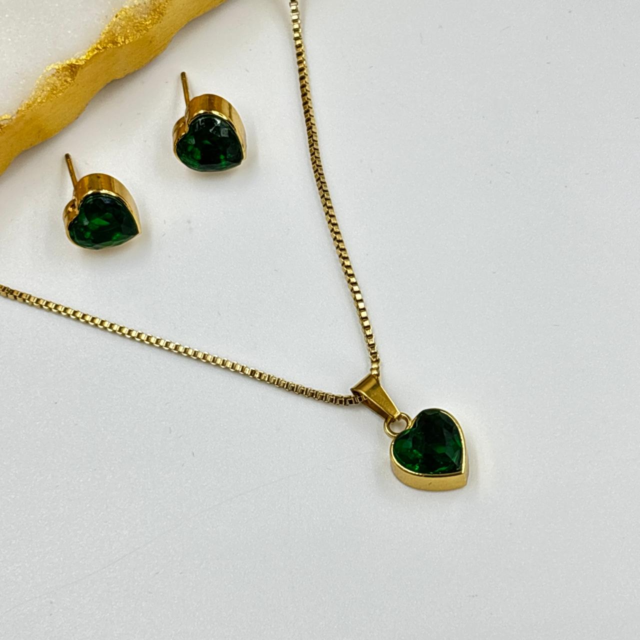 Hearties Solitaire Jewellery Set (Emerald )